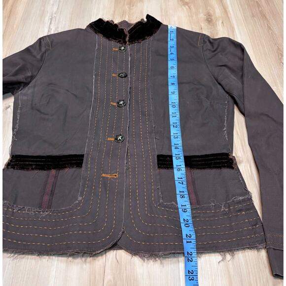 Johnny Was Sz S Embellished Military Jacket Brown - Missing One Button - Picture 12 of 15
